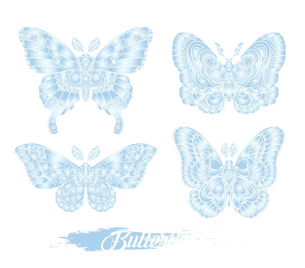 Mariposas Azules Estilizadas Aisladas Sobre Fondo Blanco Diseño Gráfico Polilla — Vector de stock