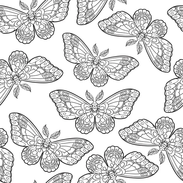 Patrón Sin Costuras Con Mariposas Polilla Estilizada Estilo Arte Línea — Vector de stock
