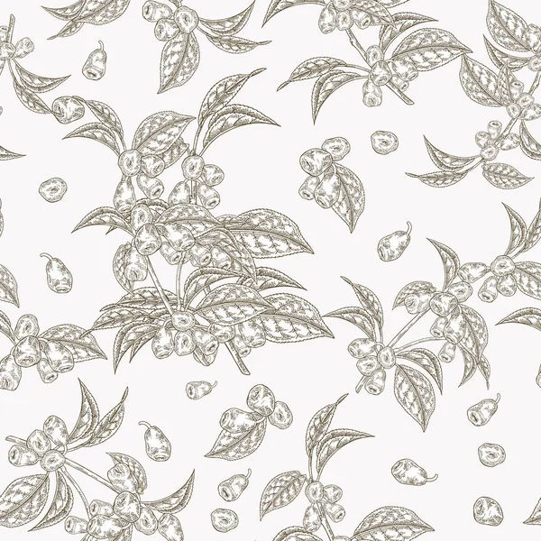 Hanımeli yaprakları ve çilek dikişsiz desen. Lonicera japonica. Vektör illüstrasyon. Tekstil ve ambalaj tasarımı. — Stok Vektör