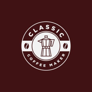 Antika Kahve Yapıcı Moka Pot Amblem Logo Tasarım Şablonu