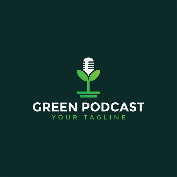 Podcast da natureza com modelo do projeto do logotipo da folha —  Vetores de Stock