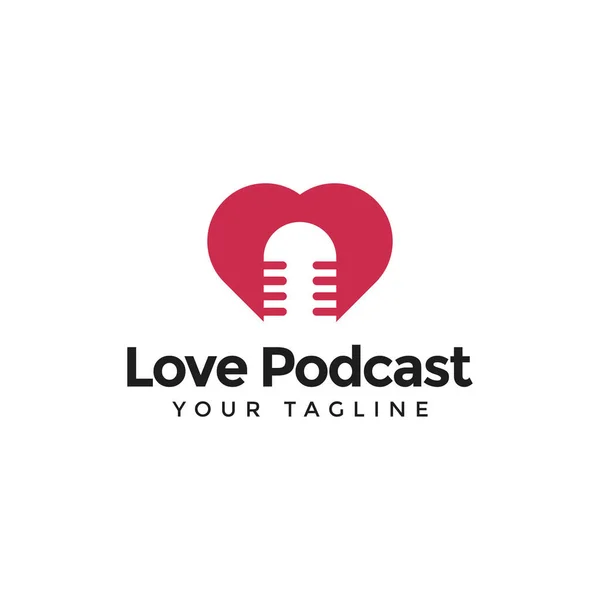 Amor e Podcast em Espaço Negativo Logo Design Template —  Vetores de Stock