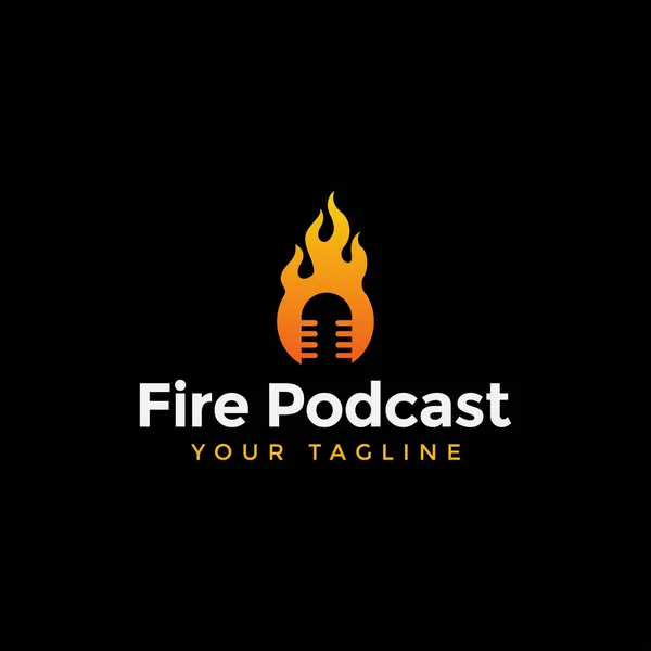 Fogo e Podcast em espaço negativo Logo Design Template —  Vetores de Stock