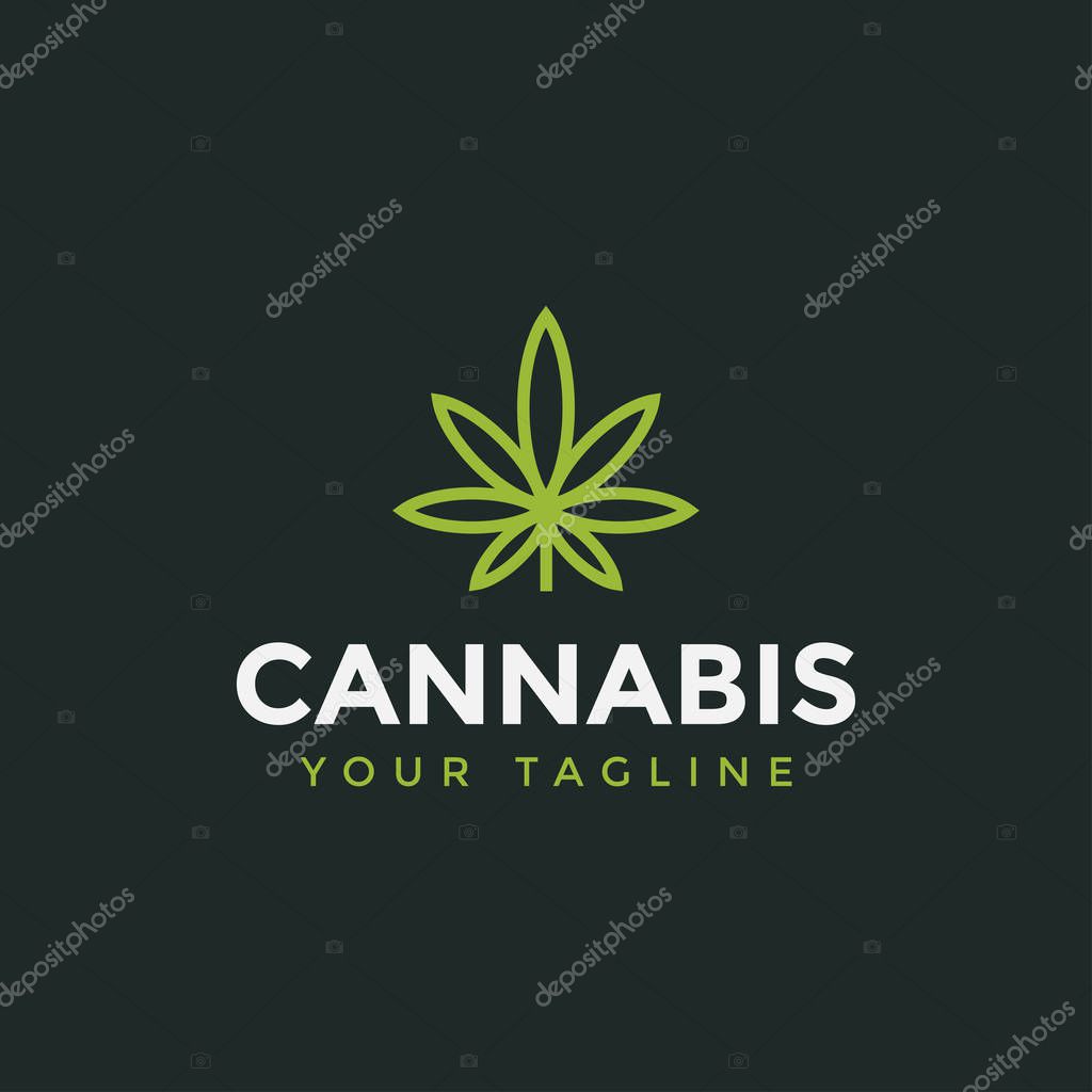 Cannabis Line Leaf Logo Design Template Illustration