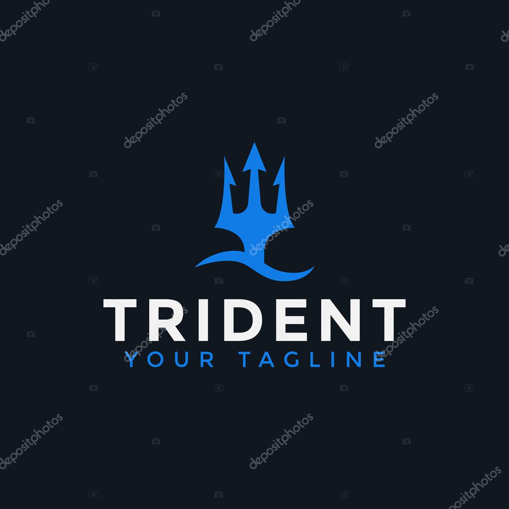 Trident Neptune Poseidon and Sea Wave logo design Template