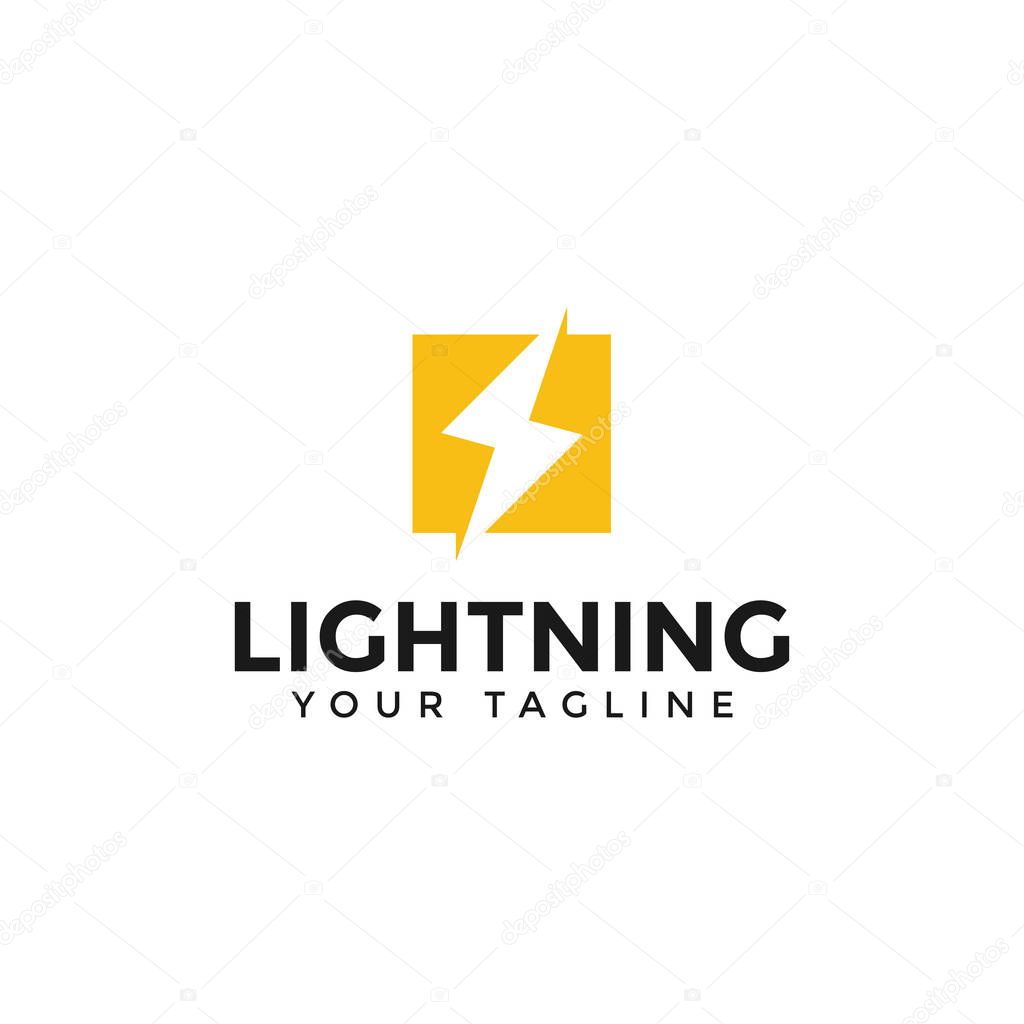 Square Lightning Bolt Thunder Electric Power Energy Logo Design Template