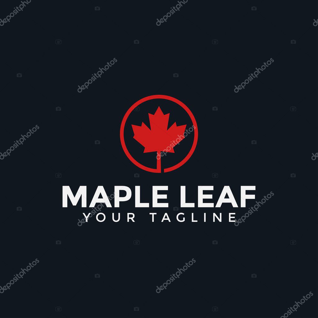 Circle Canada Red Maple Leaf Logo Design Template