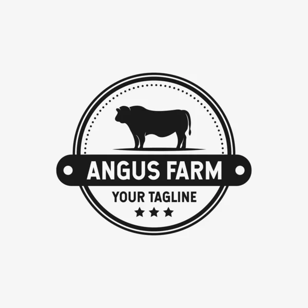 Ganado de la vendimia Angus granja vaca rancho, Beef Emblem Logo Design — Vector de stock