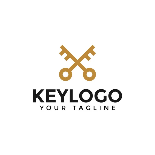 Simple Golden Crossed Key Logo Design Template — Stock Vector