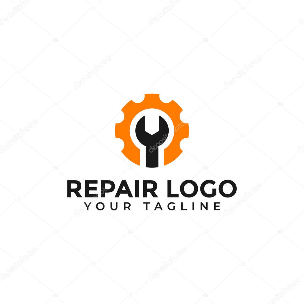 Wrench and Gear, Repair, Fix Machine, Maintenance Logo Design