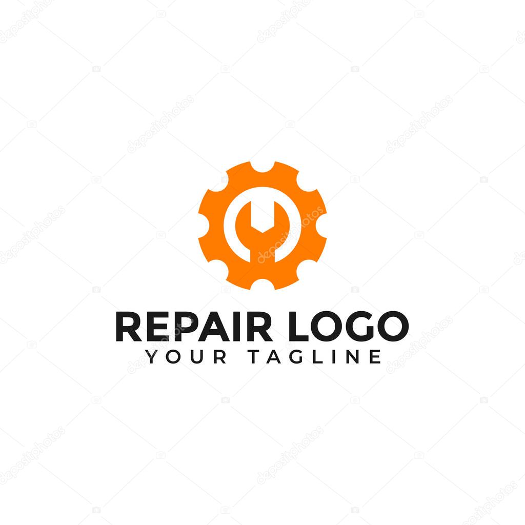 Wrench and Gear, Repair Service, Fix Machine Logo Design