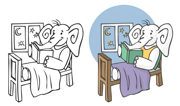 Ilustração Sobre Fundo Branco Elefante Lendo Livro Para Noite Uma — Vetor de Stock