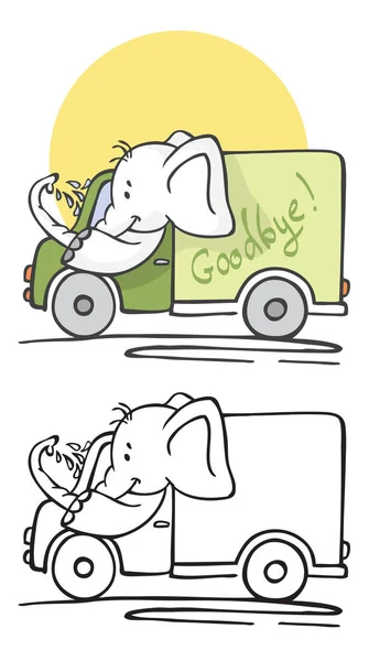Illustration White Background Elephant Rides Truck Washes Car — Stock Vector