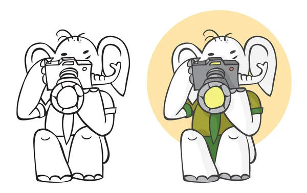 Illustration White Background Elephant Sits Photographs Camera — Stock Vector