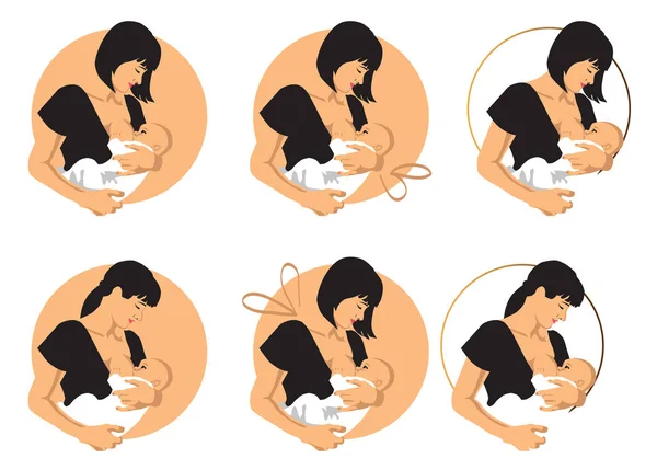 Illustration Circle White Background Mother Breastfeeding Baby — Stock Vector