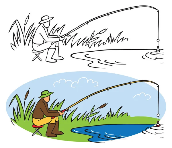 Pêche d'illustration par lac — Image vectorielle