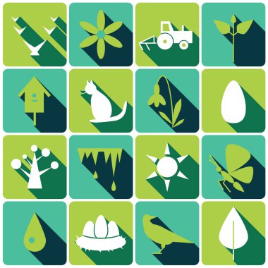 Gölgeli bir bahar temasında renk simgeleri dizisi