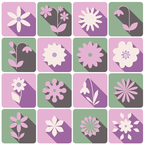 Set Color Flowers Icons Shadows — Stock Vector