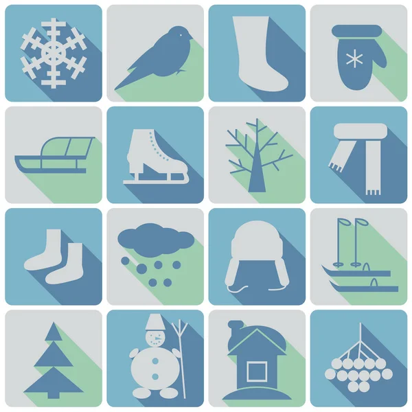 Winter Colored Icons Set Shadows — Stock Vector