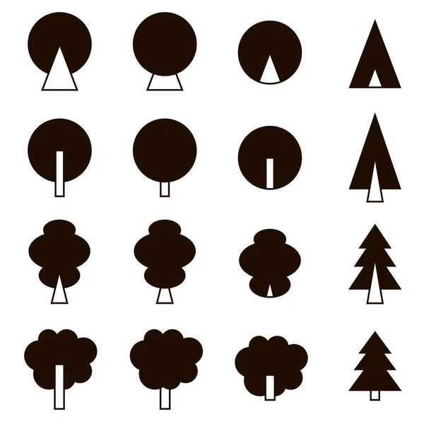 Set Black Icons White Background Coniferous Deciduous Trees — Stock Vector