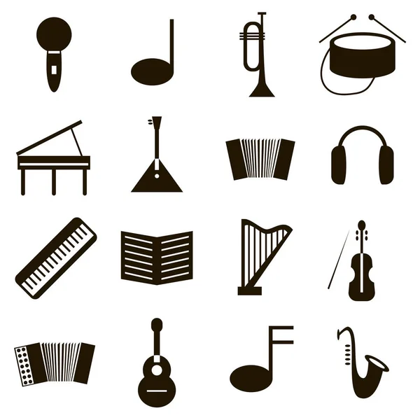 Conjunto Ícones Pretos Fundo Branco Instrumentos Musicais — Vetor de Stock