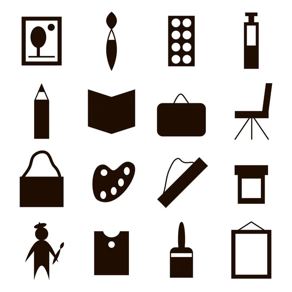 Kunstenaar Creativiteit Zwart Pictogram Ingesteld Een Witte Achtergrond — Stockvector