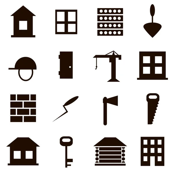 Building House Black Icon Set White Background — Stock Vector