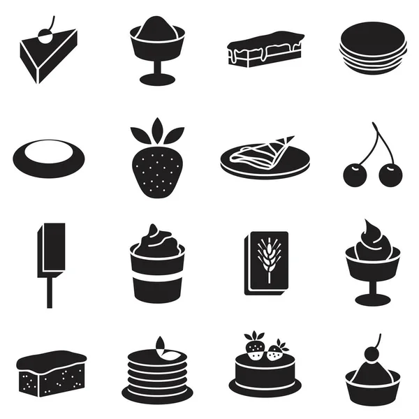 Sweets Desserts Icons Set Black White Background — Stock Vector