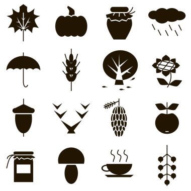 Beyaz arkaplan sonbaharında siyah simgeler