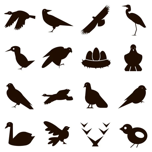Ícones Negros Fundo Branco Pássaros Selvagens — Vetor de Stock