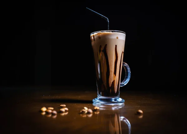 Bebidas Café Fondo Negro Café Una Mesa Negra Café Frío — Foto de Stock