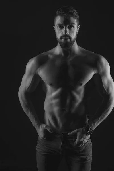 Αθλητικός Ισχυρός Σεξουαλικός Άντρας Abs Έξι Αγέλη Μυών Bodybuilding Και — Φωτογραφία Αρχείου