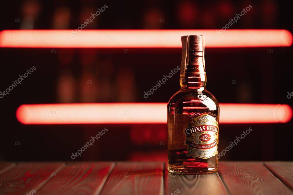 Kiev, Ukraine - 09.10.2019. Blended from whiskies matured for at least 12 years, Chivas Regal 12 Gold Signature is a blended Scotch whisky produced by Chivas Brothers in Keith, Scotland.