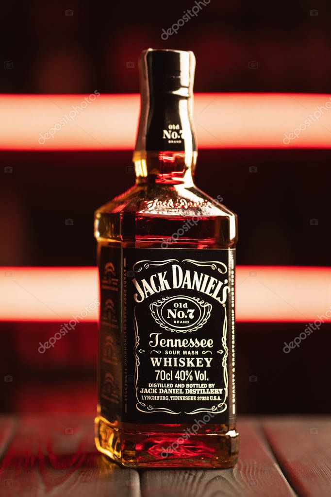 Kiev, Ukraine - 09.10.2019. Jack Daniel's is a brand of Tennessee whiskey and the top selling American whiskey in the world - illustrative editorial