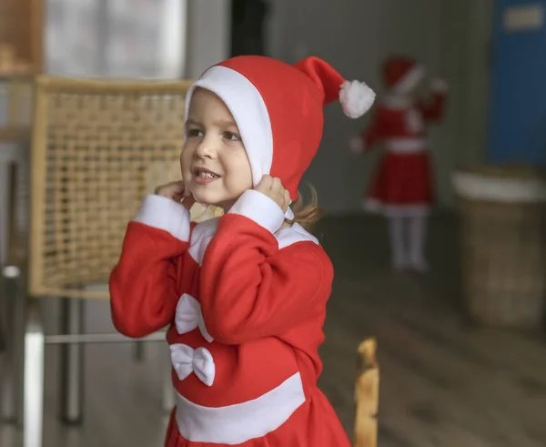 Two Beautiful Sister Girls Dressed Santa Claus — Stock Photo, Image