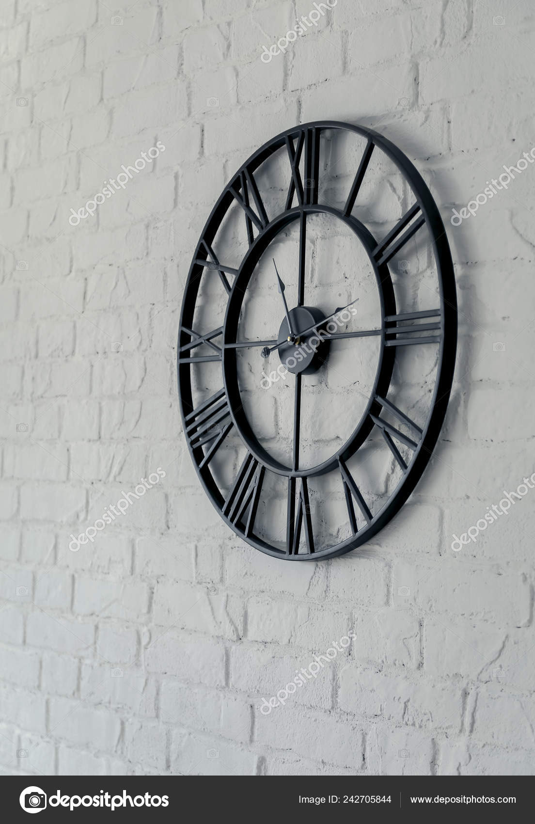 Vintage Clock Roman Numeral Wall Clock Face Dialrustical White Brick Stock Photo Image By Ondrooo 242705844