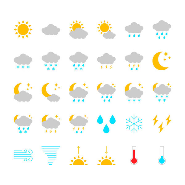Набор погодных условий, плоский дизайн. Векторная иллюстрация
.