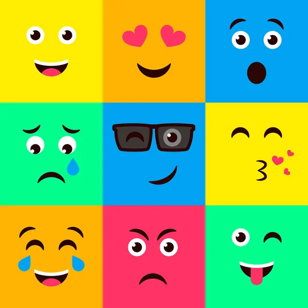 Isolated vector illustration. Set of emoticons on colorful backg — Stock Vector
