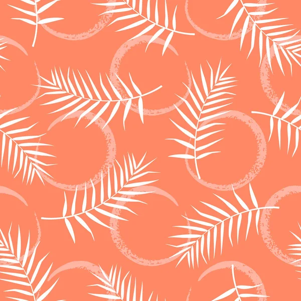 Τροπικό Μοτίβο Χωρίς Ραφή Φύλλα Φοίνικα Πορτοκαλί Φόντο Εικονογράφηση Διάνυσμα Εικονογράφηση Αρχείου
