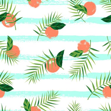 Portakallı, tropik, pürüzsüz desen. Vektör illüstrasyonu.