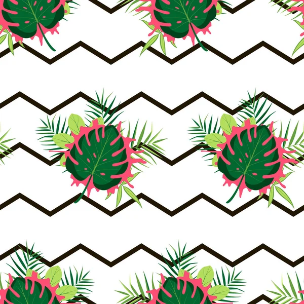 Patrón tropical sin costuras con hojas. Ilustración vectorial . — Vector de stock