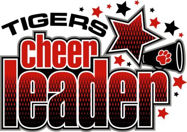 tigers cheerleader team design with megaphone and stars for school, college or league clipart