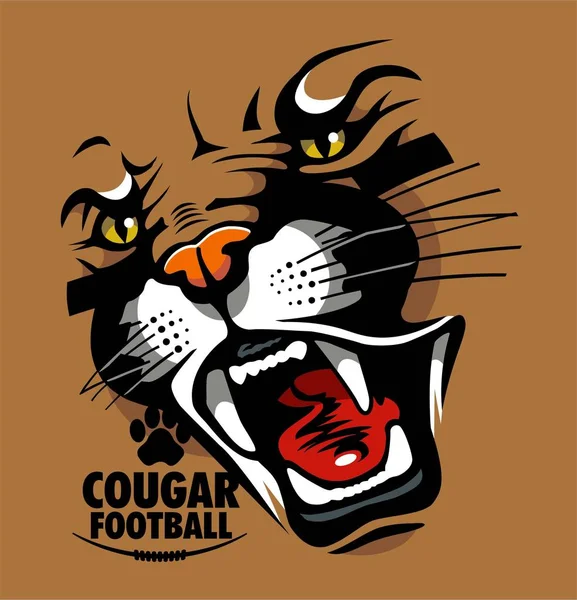 Cougar Voetbalteam Ontwerp Met Cougar Gezicht Voor School College League — Stockvector