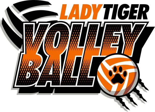 Lady Tiger Volleyball Team Design Ball Paw Print School College — Stock Vector