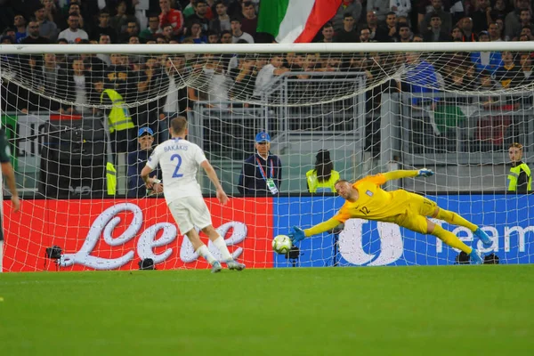 Італійська футбольна команда Збірна Європи з футболу Італія проти Греції — стокове фото