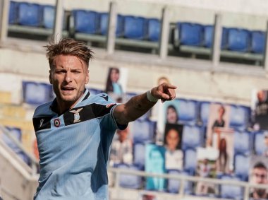Lazio 'dan Ciro Immobile 11 Temmuz 2020' de Roma 'da oynanan Olimpico Stadyumu Fotoğrafları' nda SS Lazio ile US Sassuolo arasında oynanan Serie A TIM karşılaşmasında görev başındaydı.