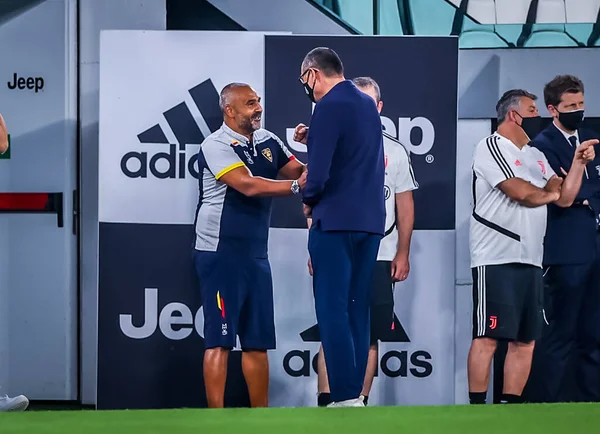 Cheftrainer Von Juventus Maurizio Sarri Und Cheftrainer Von Lecce Fabio — Stockfoto