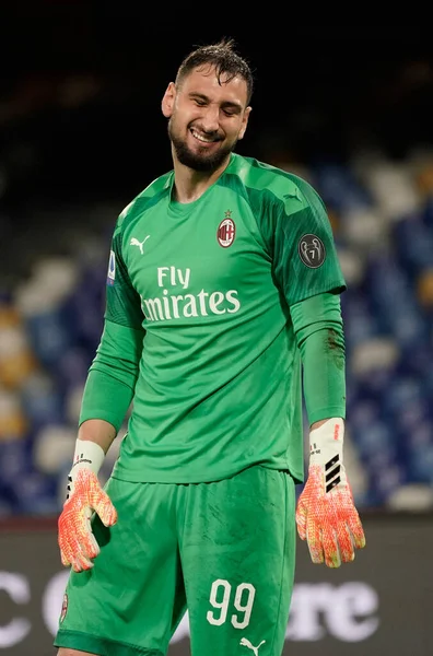 Gianluigi Donnarumma Milán Hace Gestos Durante Partido Serie Tim Entre — Foto de Stock