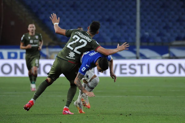 Bartosz Bereszynski Sampdoria Fabio Depaoli Sampdoria Charalampos Lykogianns Cagliari Během — Stock fotografie