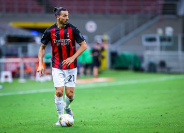 AC Milan 'dan Zlatan Ibrahimoviç, AC Milan ile Cagliari Calcio arasında 1 Ağustos 2020 tarihinde San Siro Stadyumu' nda oynanan 2019 / 20 karşılaşmasında - Fotoğraf: Fabrizio Carabelli / LM